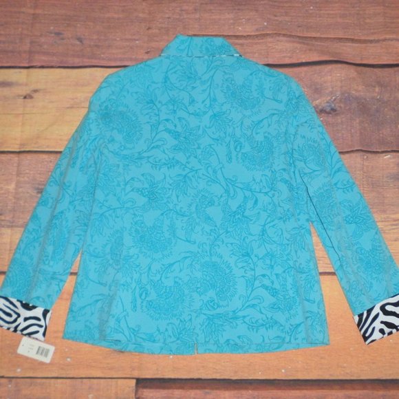 Rafael Turquoise Floral Zebra Zip Jacket, Size 8 - Picture 8 of 12